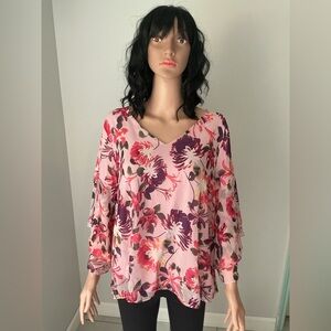 Lane Bryant Floral V-Neck Blouse - Pink and Purple